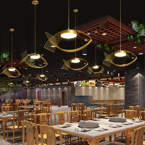 鱼店火锅店吊灯射灯铁艺年年有鱼