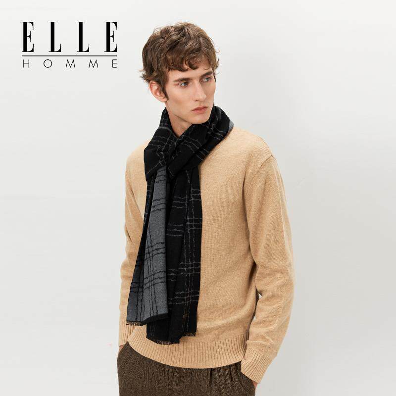 ELLE HOMME100%桑蚕丝围巾男士高级感秋冬户外保暖送礼礼盒装围脖