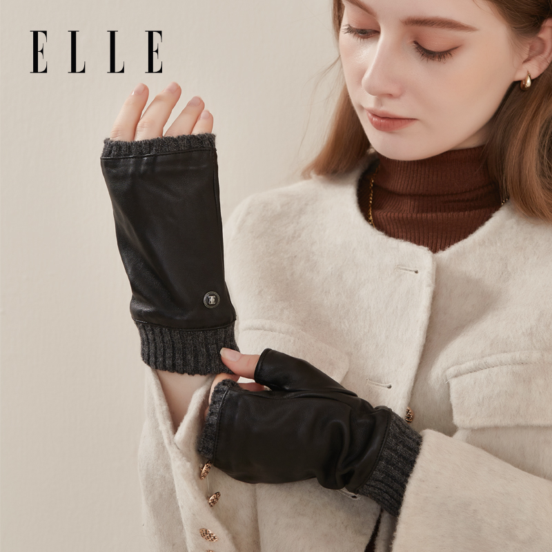 羊皮手套女半指露指真皮骑车户外