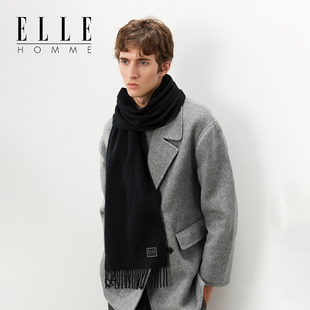 简约时尚 户外保暖送礼礼盒装 含山羊绒围脖 HOMME羊毛围巾男士 ELLE