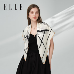 百搭桑蚕丝送礼礼盒装 ELLE字母印花大方巾真丝丝巾女士春夏季 时尚