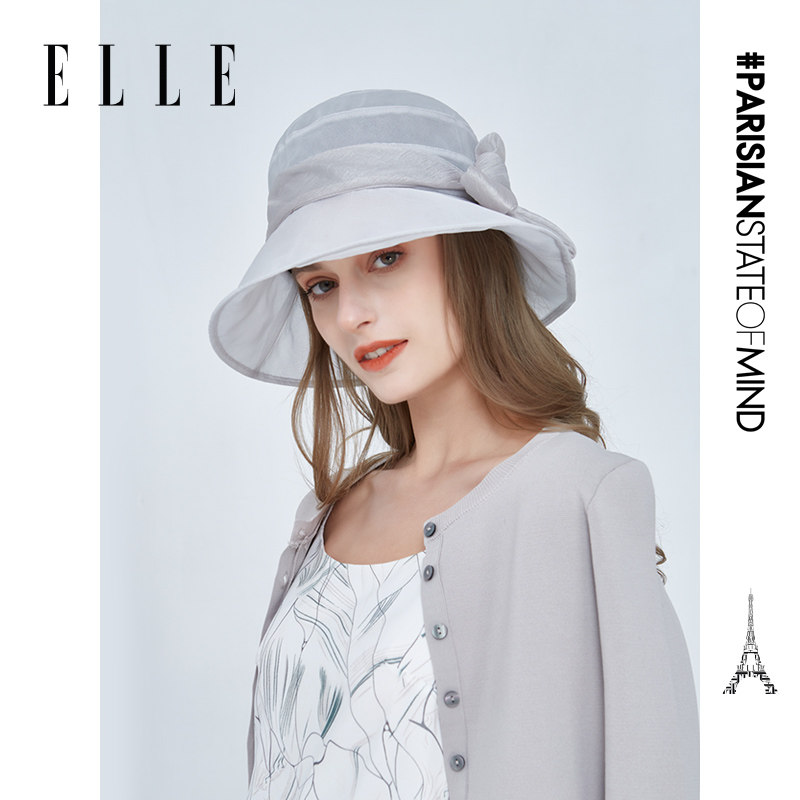 ELLE100%桑蚕丝帽子女春夏季时尚百搭出游法式优雅遮阳情人节送礼