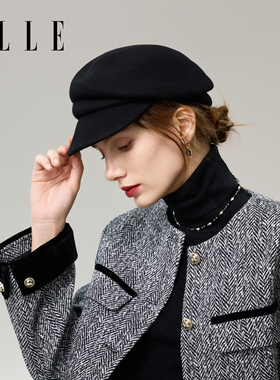 ELLE100%绵羊毛立体压褶定型鸭舌帽女款秋冬时尚百搭36WE15014