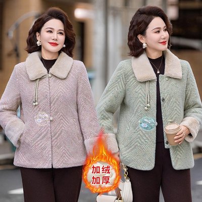 新款妈妈冬季外套加绒毛呢洋气上衣服中老年女冬装水貂绒大衣高贵