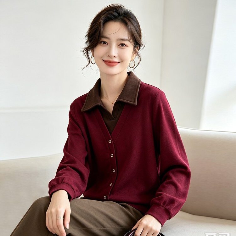 50岁妈妈春秋打底衫衣服端庄大气中老年女秋装减龄针织长袖上衣薄