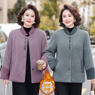 加厚保暖大码 气质中年妈妈装 中老年女装 毛呢外套加绒时尚 棉衣 冬装