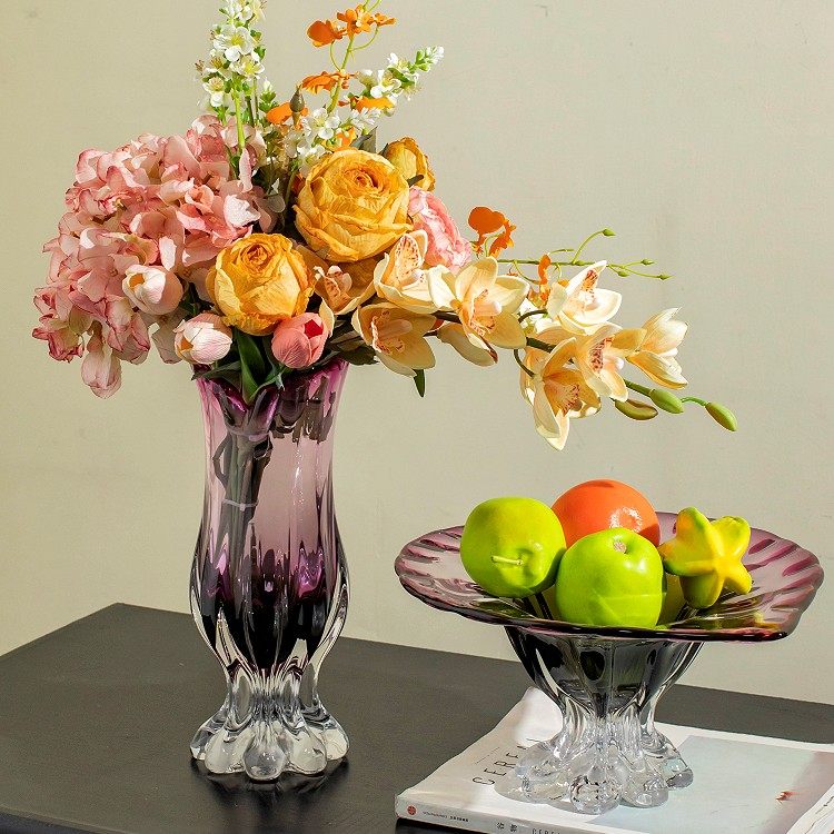 木南家居欧式轻奢紫苏手工花瓶果盘套装琉璃摆件水培简约餐桌家居