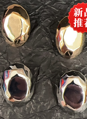 凹凸锤纹椭圆金属耳钉亮面不规则