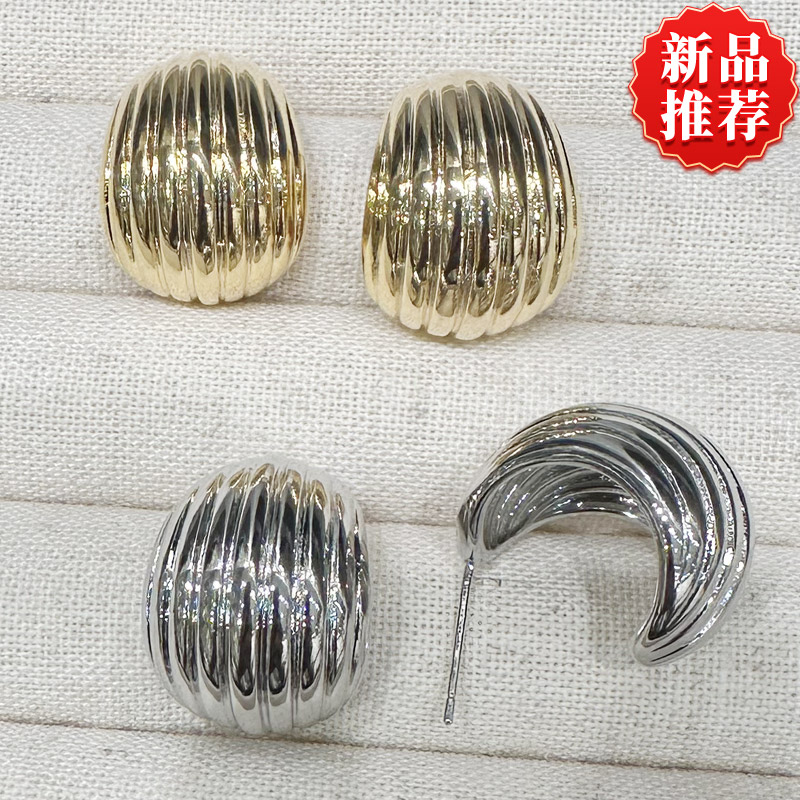 欧美风条纹金属C形燕盏耳环