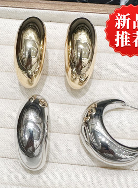 欧美亮面月牙C形空心耳环冷淡风