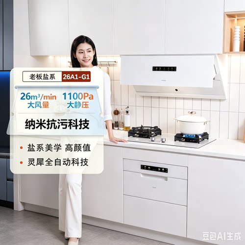 老板盐系67A2-G2白色吸油烟机灵犀26A1-G1全自动大吸力烟灶套装