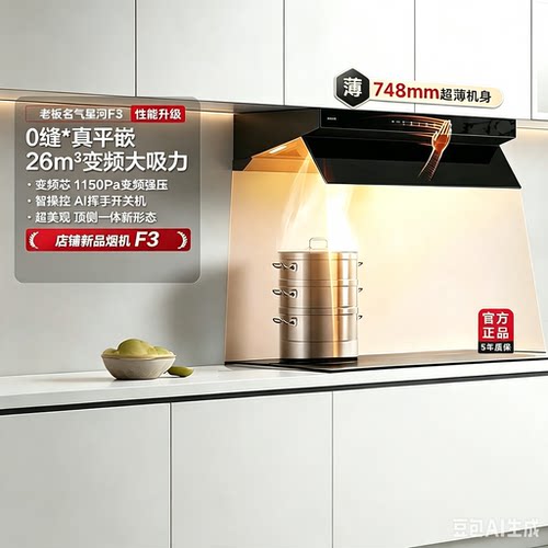 老板名气星河F3抽吸烟机小尺寸顶侧一体变频大吸力家用烟灶套装