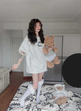 mooroo24年春季新品原创独家短袖宽松圆领重磅绣花白色纯棉T恤