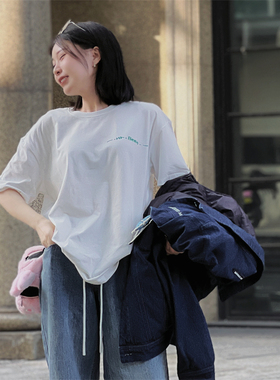 MOOROO潮牌原创男女春夏纯棉宽松oversize小熊简约款白色短袖T恤