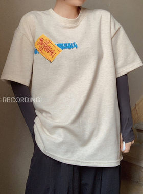 MOOROO潮牌原创t恤小众男女宽松oversize特殊面料小僵尸印花短袖