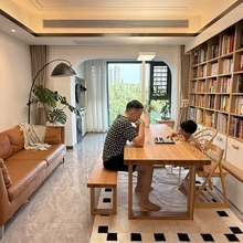 开放式书房大板桌家用实木书桌去客厅化图书馆亲子学习长条书桌