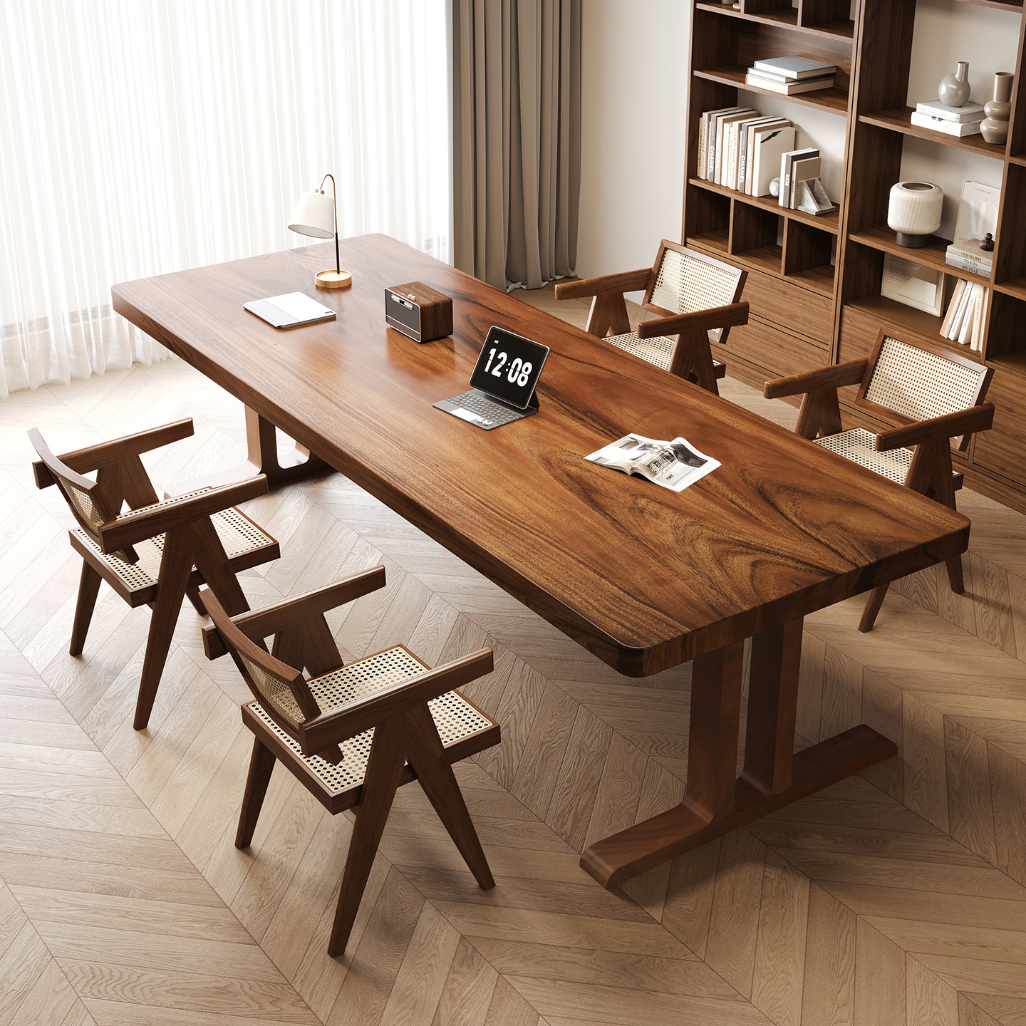 去客厅化实木大长书桌南美胡桃木