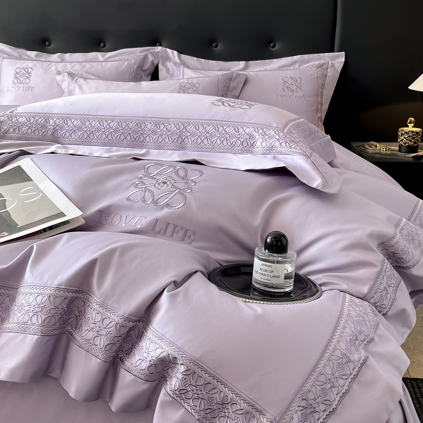 亲肤裸睡2026新款A类全棉四件套轻奢宽边刺绣被套床笠主卧室床品4