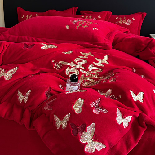 新婚冬季加厚牛奶绒四件套防静电