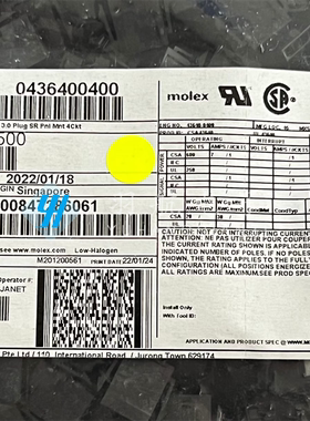 一个起拍 molex连接器 436400400 43640-0400 接插件4P胶壳3.0mm