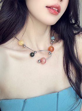 欧美复古彩色多巴胺设计感项链