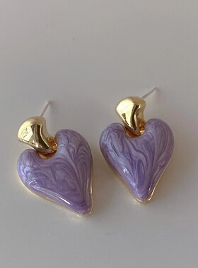 法式复古滴釉晕染感超仙紫色金属镀金复古性感气质百搭大耳钉耳环