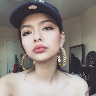性感夸张大圈圈耳环HOOP 蹦迪洋气金属编织感 NAOMI同款 嘻哈风格