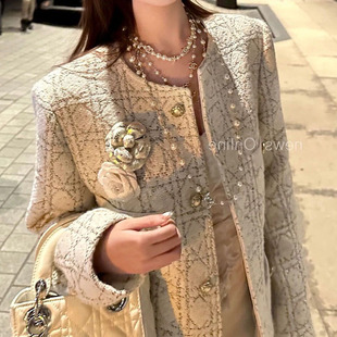 富家千金感羊毛粗花呢上衣冬加厚90白鸭羽绒内胆白色小香风外套女