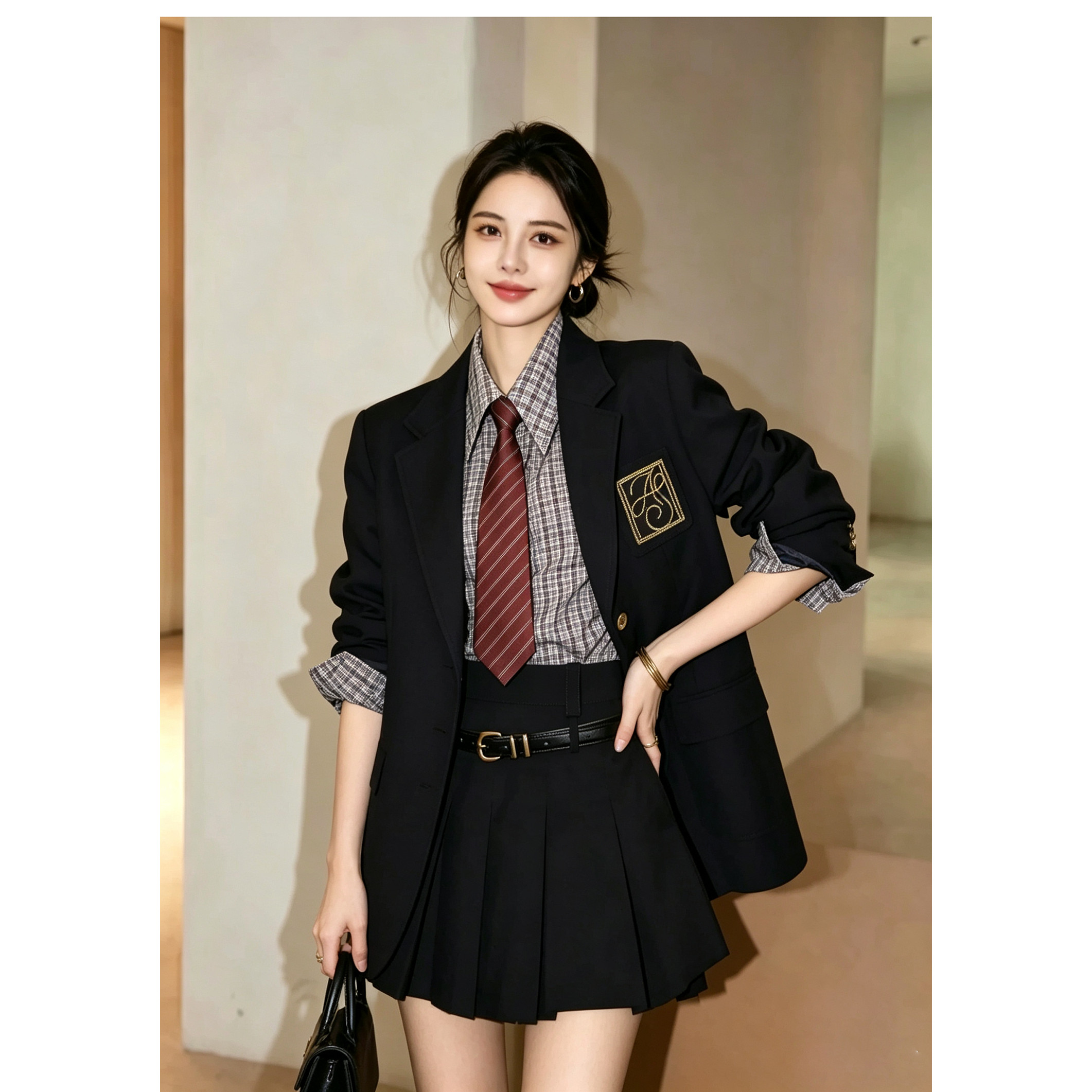 孙千同款轻薄羊毛刺绣西装套装女