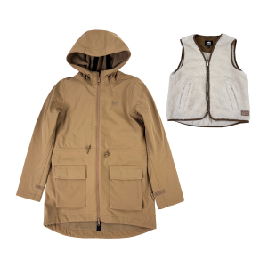 Roots女款春季二合一软壳冲锋衣外套中长款加绒防风防水脱卸内胆