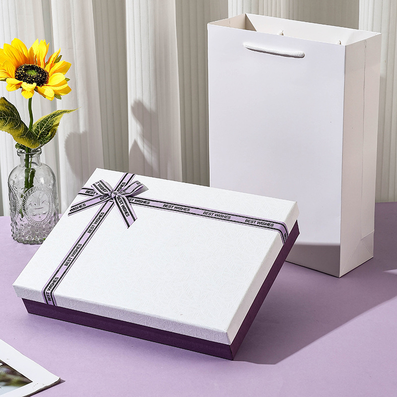 简约高档蝴蝶结围巾礼盒礼袋白色长方形礼物包装盒生日礼物礼品盒