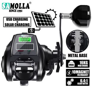 SAMOLLA宽体KX1000数显水滴轮金属底座打黑路亚船钓海钓鱼轮6.4:1