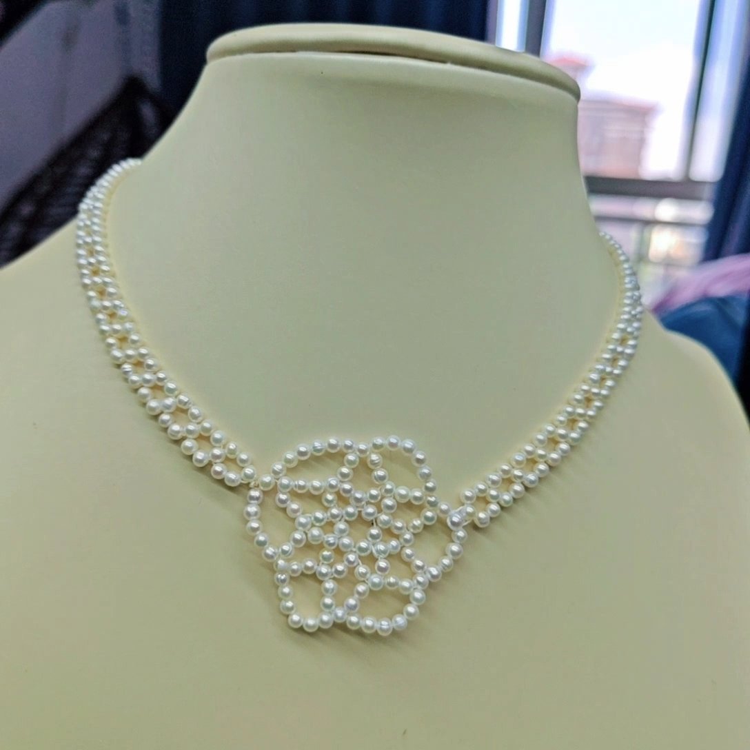 好魅071508天然淡水珍珠项链手工编织款颈链精美百搭山茶花锁骨链