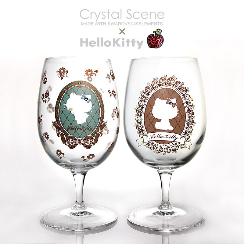 日本制HelloKitty凯蒂猫水晶玻璃杯对杯古典欧式高脚杯红酒杯
