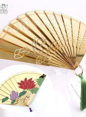 秀琴家 童磨cos道具扇子 雕刻莲花 鬼灭之刃cosplay金色折扇