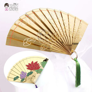 鬼灭之刃cosplay金色折扇 雕刻莲花 秀琴家 童磨cos道具扇子