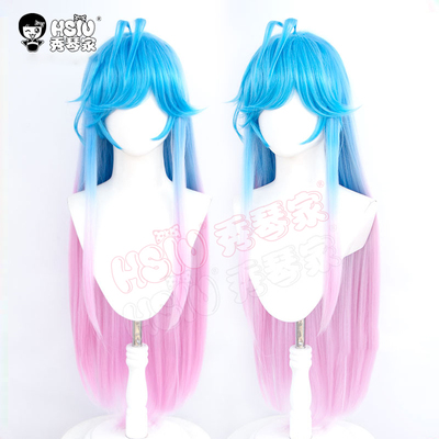 王冬儿cosplay假发粉蓝染色渐变