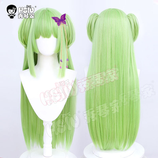 秀琴家 丛雨cos假发 千恋万花 嫩绿色长直发 小虎口夹双马尾 发饰