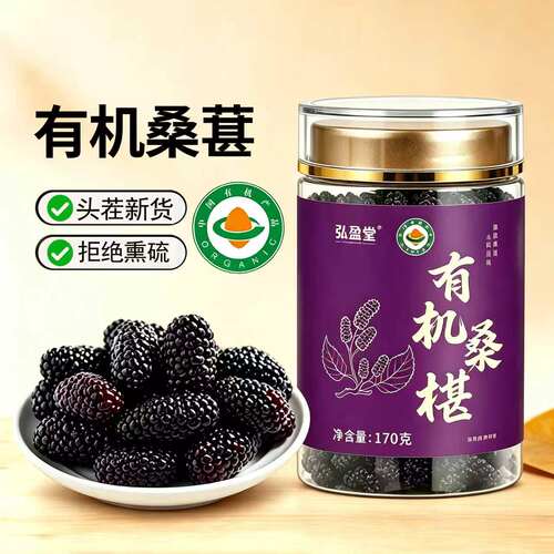 有机桑椹干黑桑椹头茬大果免洗无沙家庭实惠装170克泡水泡酒