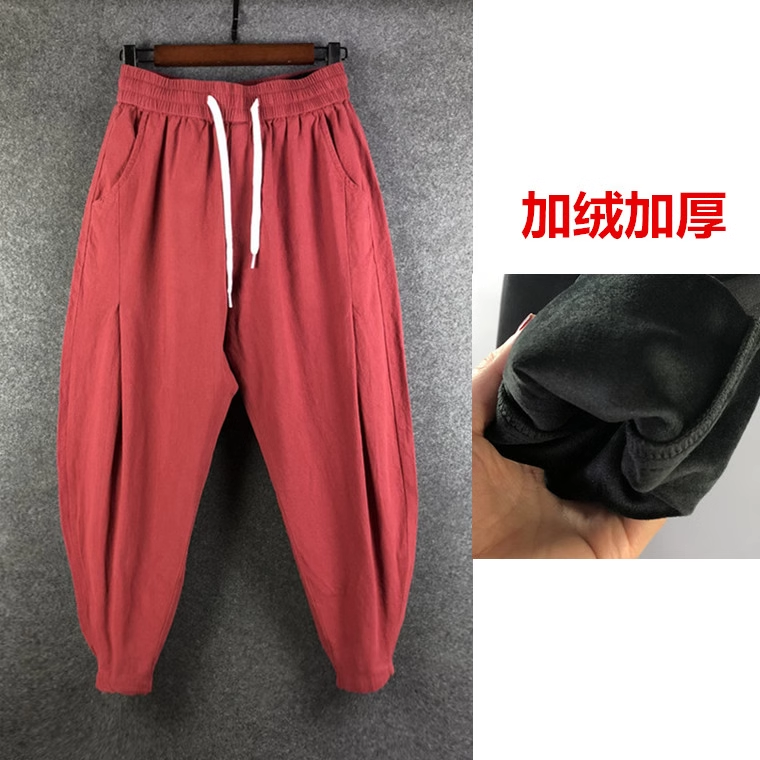 冬季加绒加厚大码个性哈伦裤男胖子灯笼宽松束口小脚休闲嘻哈长裤