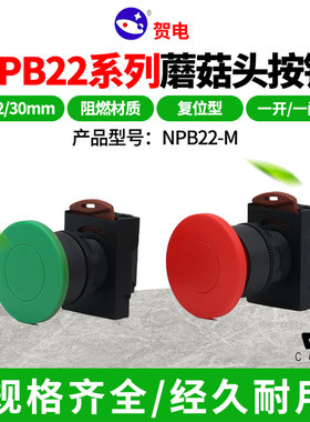 台湾贺电NHD蘑菇头复位型按钮NPB22-M大头启动开关10A红绿色CB-10