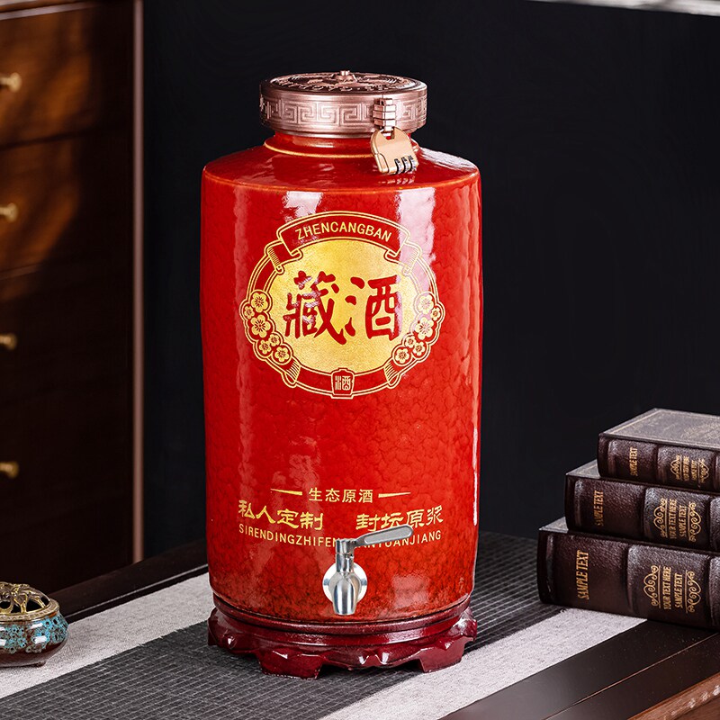 陶瓷酒坛子带龙头10/20/30/50斤酒瓶家用洞藏窖藏密封泡酒缸罐