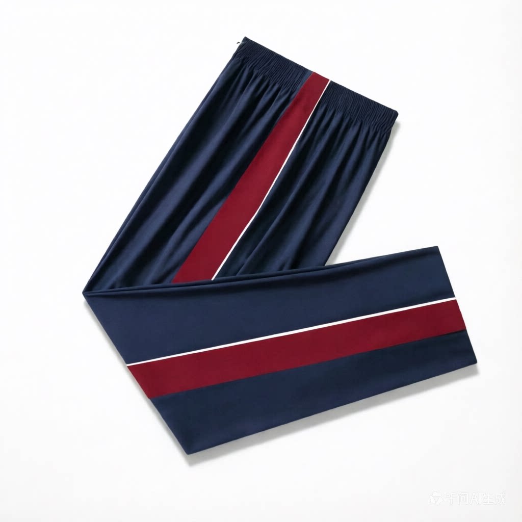 藏蓝校服裤子夏季冰丝凉感中小学生直筒运动宽酒红杠拼细白边宽松