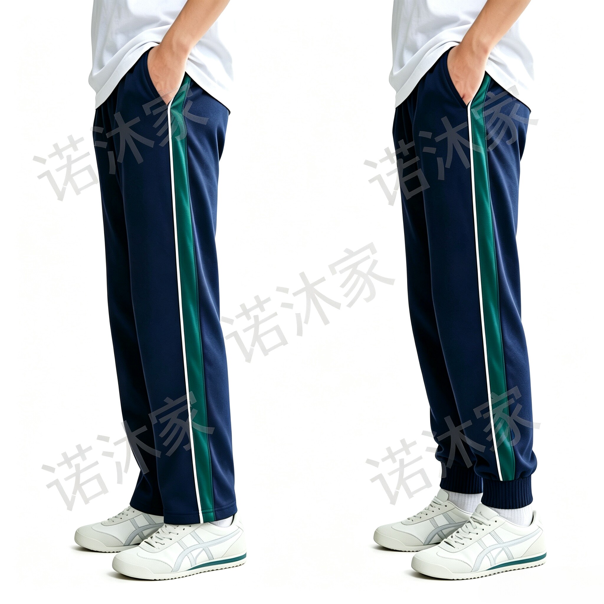 校服裤子深墨绿宽杠拼细白条宽松运动直筒束脚中小学生校裤藏蓝色