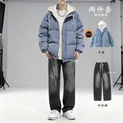 假两件棉衣连帽外套冬季棉服