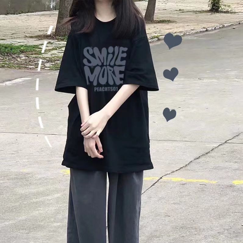 女童黑色短袖t恤套装2025夏装新款12岁中大童裤子夏日穿搭两件套