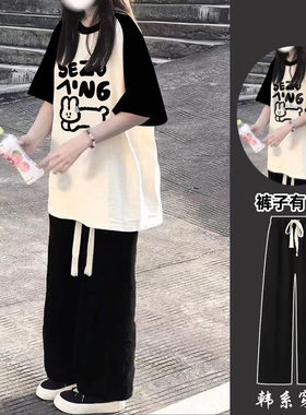 女童体桖衫短袖2026新款潮流夏装中大童炸街拼接t恤独特漂亮套装