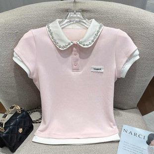 女童超好看纯棉短袖t恤2026夏天新款中大童高级感假两件拼色上衣