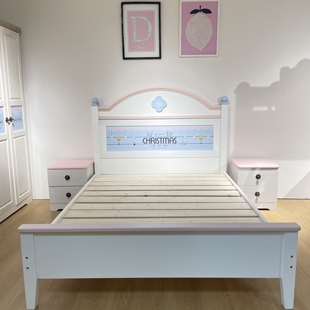 开心特麦 AB815水洗白樱桃木儿童床1.2米 1.35米 1,5米配套床头柜