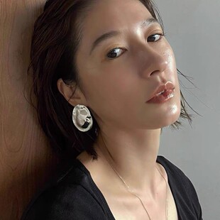 clane松本惠奈同款时髦感不规则夸张大潮酷金银色耳钉环耳夹